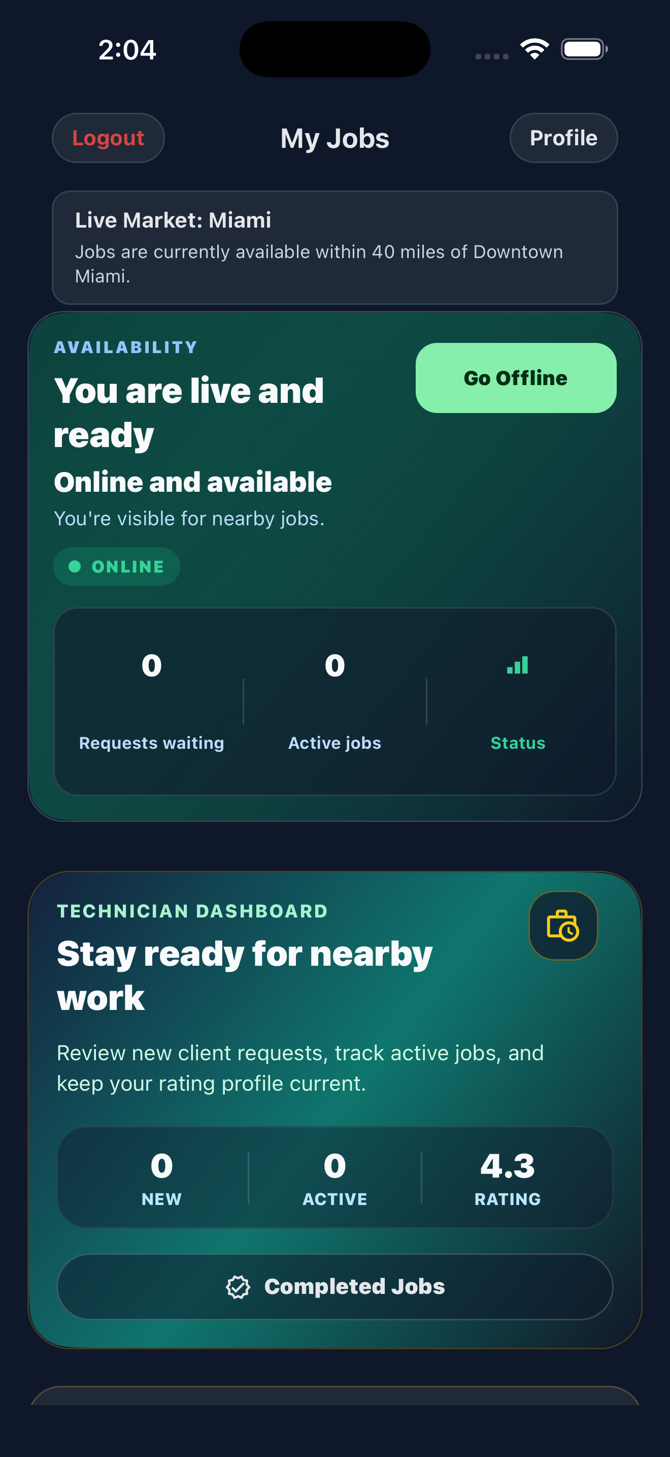 Technician job dashboard